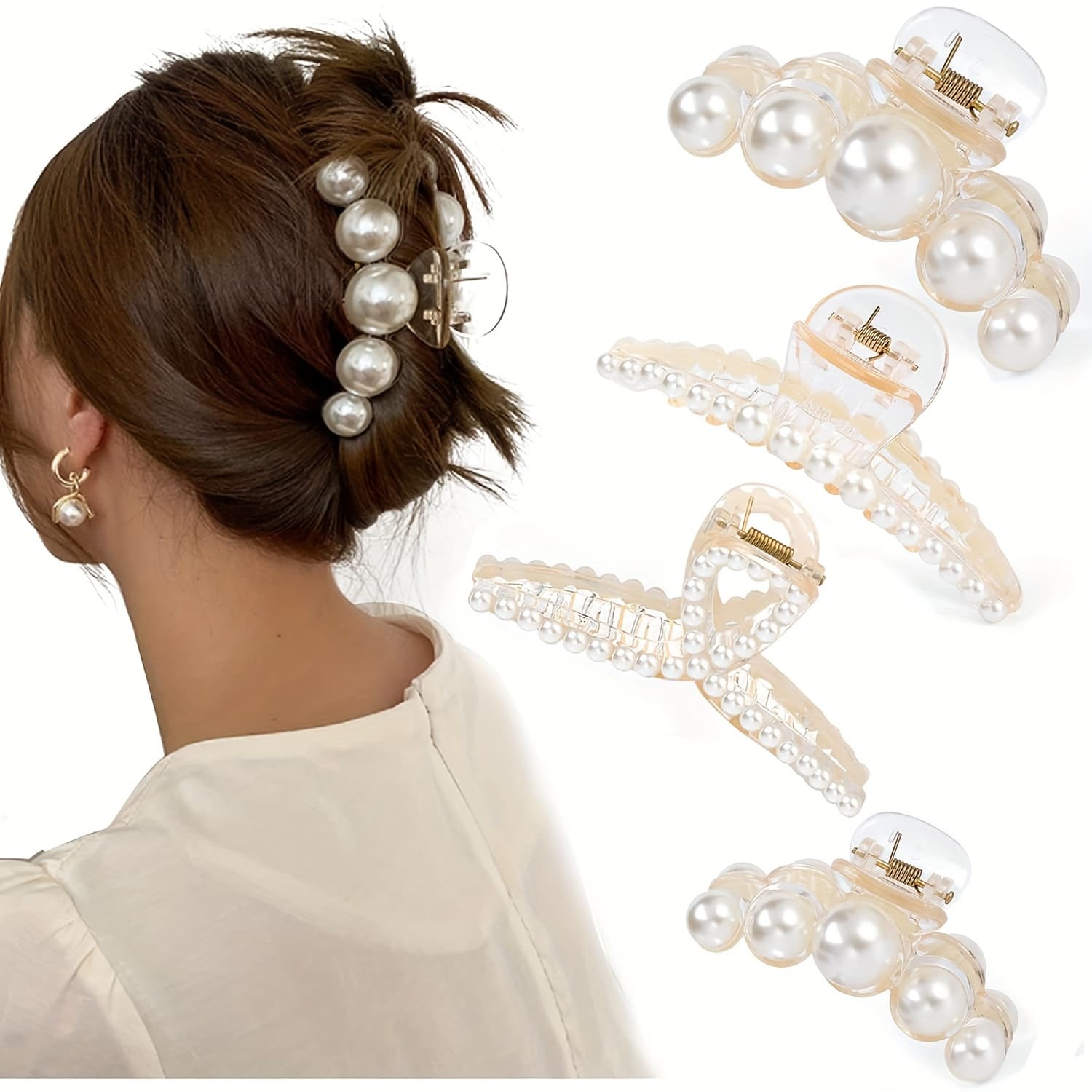 TEMU 4pcs Large Hair Claw Clips For Women S, Hair Barrette Clamps For Hair, Fashion Hair Accessories Headwear Styling Tools For Party Wedding