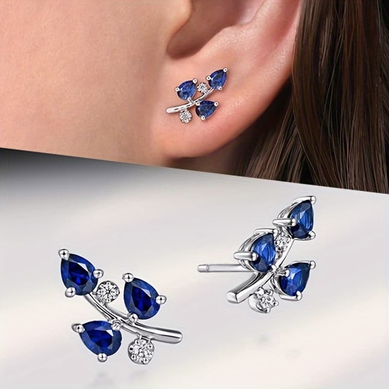 TEMU Vintage Blue Synthetic Gemstone Stud Earrings, Elegant Fashion Earrings For Women's Parties, Daily, And Casual Wear