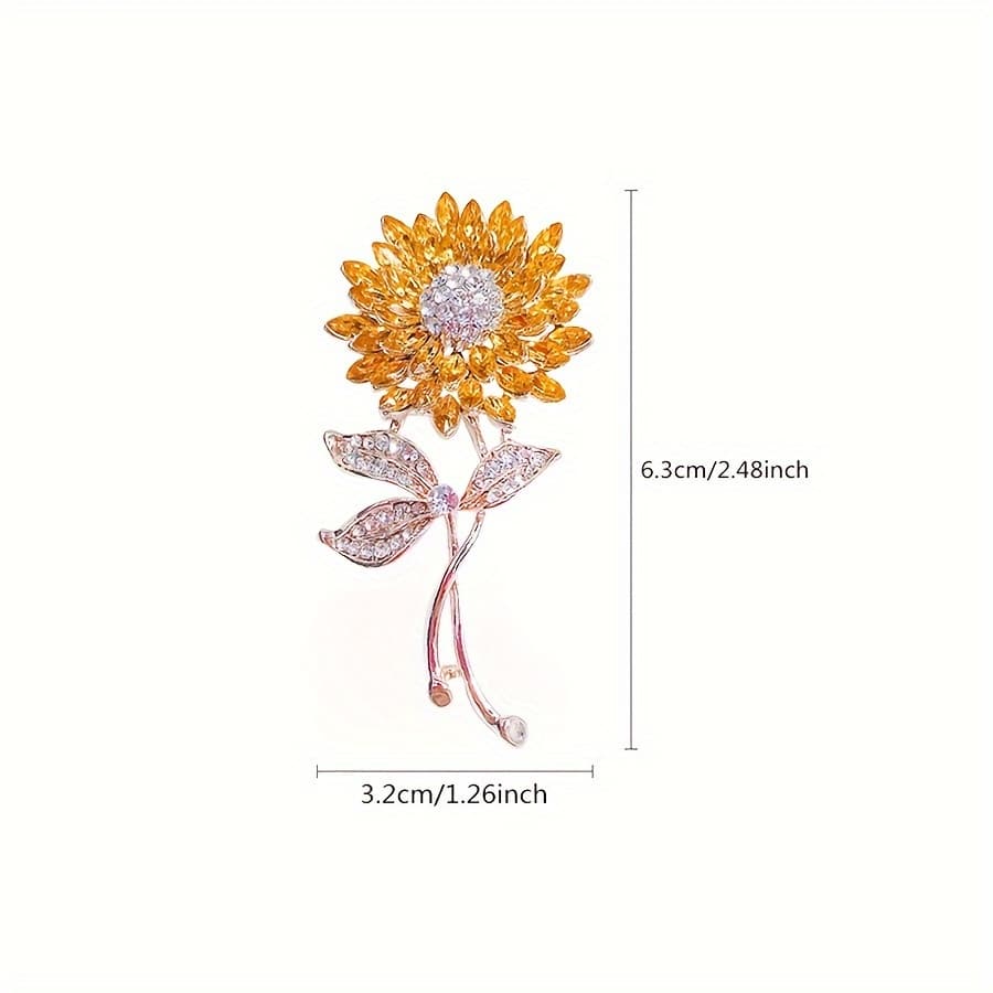 TEMU 1pc Luxury Sunflower Alloy Brooch Pin Inlaid Shiny Exquisite Sweater Coat Accessories