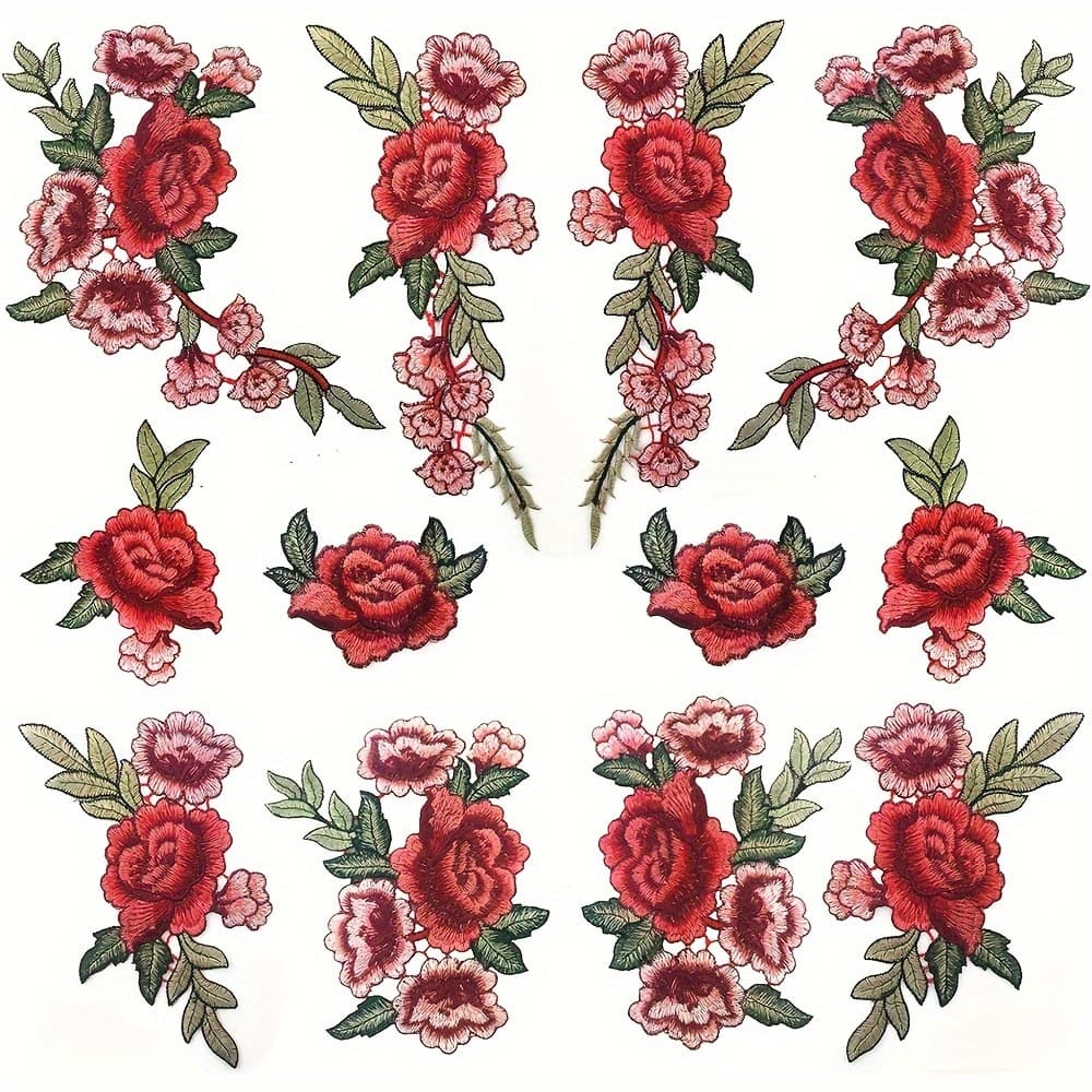 TEMU 1 Set (12pcs) Water Soluble Embroidery Red Cloth Patches Decorative Patches