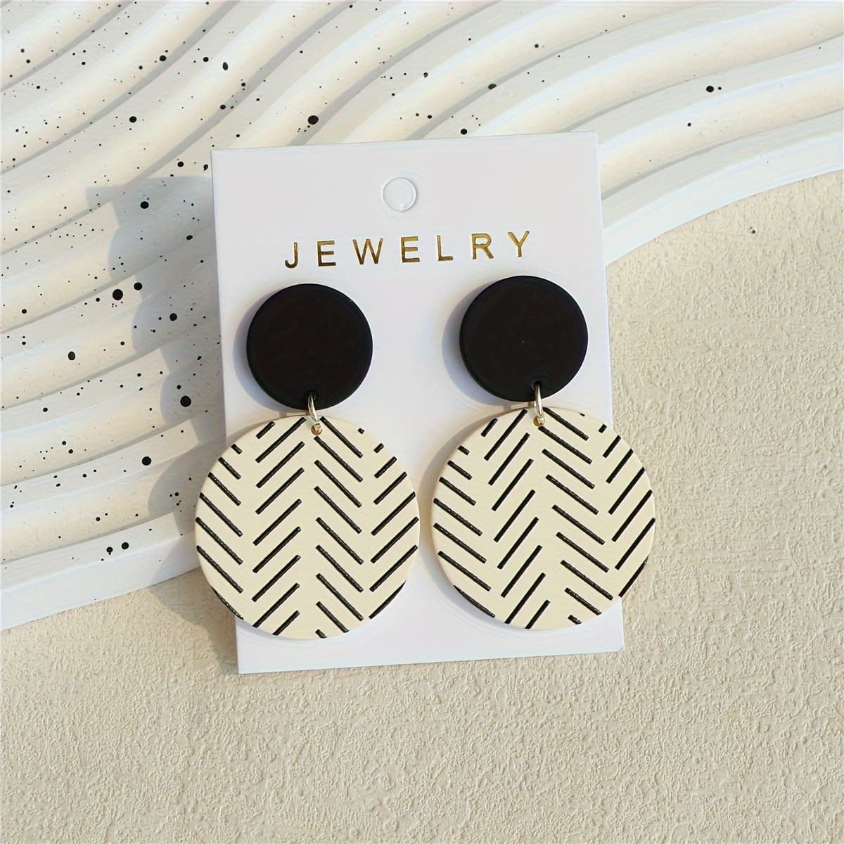TEMU 1 Pair Of Women's Diagonal Stripe Print Clay-textured Round Acrylic Earrings