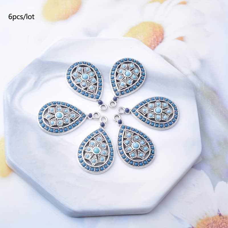 TEMU 6pcs Of Alloy Antique Silvery Rice Bead Pendants In Bohemian Style