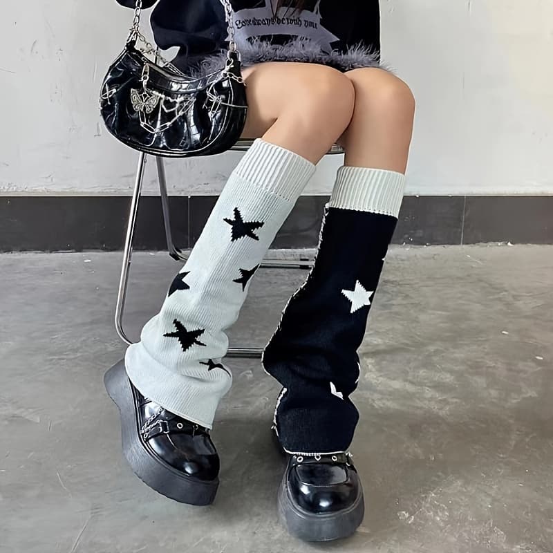 TEMU A Pair Of Autumn/winter Harajuku-style And Skull Pattern Wide--over-the-calf Covers, Lolita Style Y2k Slouch Socks, Reversible For