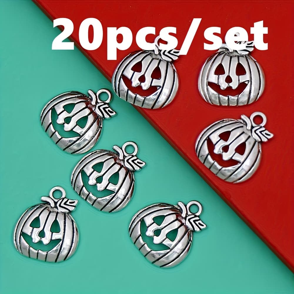 TEMU 20pcs Halloween Pumpkin Charm Pendant,for Crafting Diy Bracelet Earring Necklace Jewelry Making Accessory (antique Silvery) 18.5x16mm L1098
