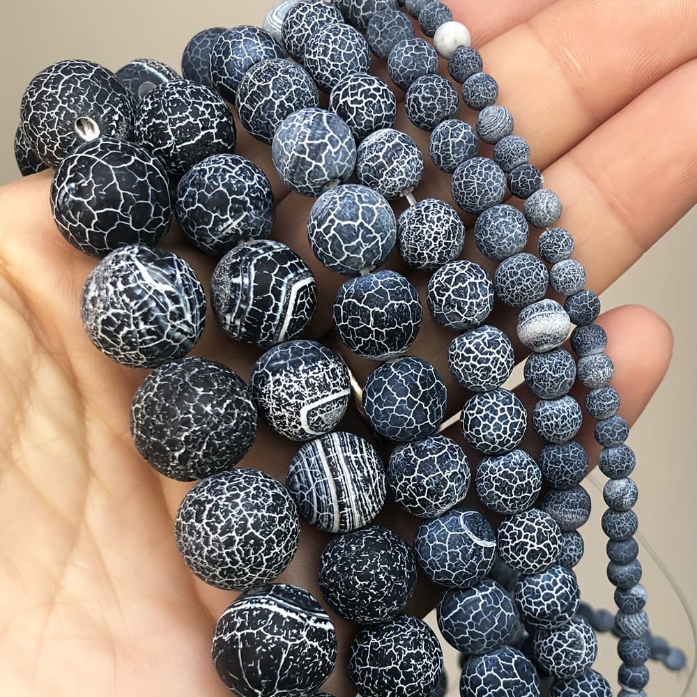 TEMU Loose Spacer Beads Made Of Natural Black Frosted Agate, Perfect For Jewelry Projects Like Bracelets And Necklaces, Suitable For Men And Women, In Sizes From 4 To 12mm