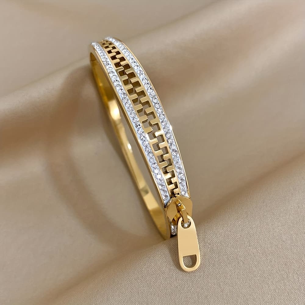 TEMU Creative Shiny Zipper 316l 316l Stainless Steel Bangles Statement Jewelry
