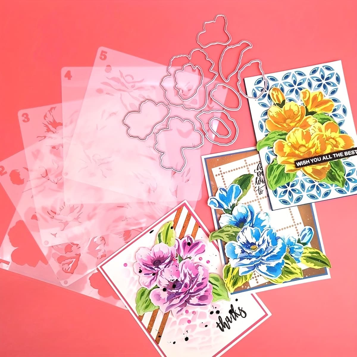 TEMU Alinacutle Layered Stencils Plastic Stencil, With Frame Die Cut, Art Craft Stencils For Journal Paper Scrapbooking Handmade Card Making Decoration