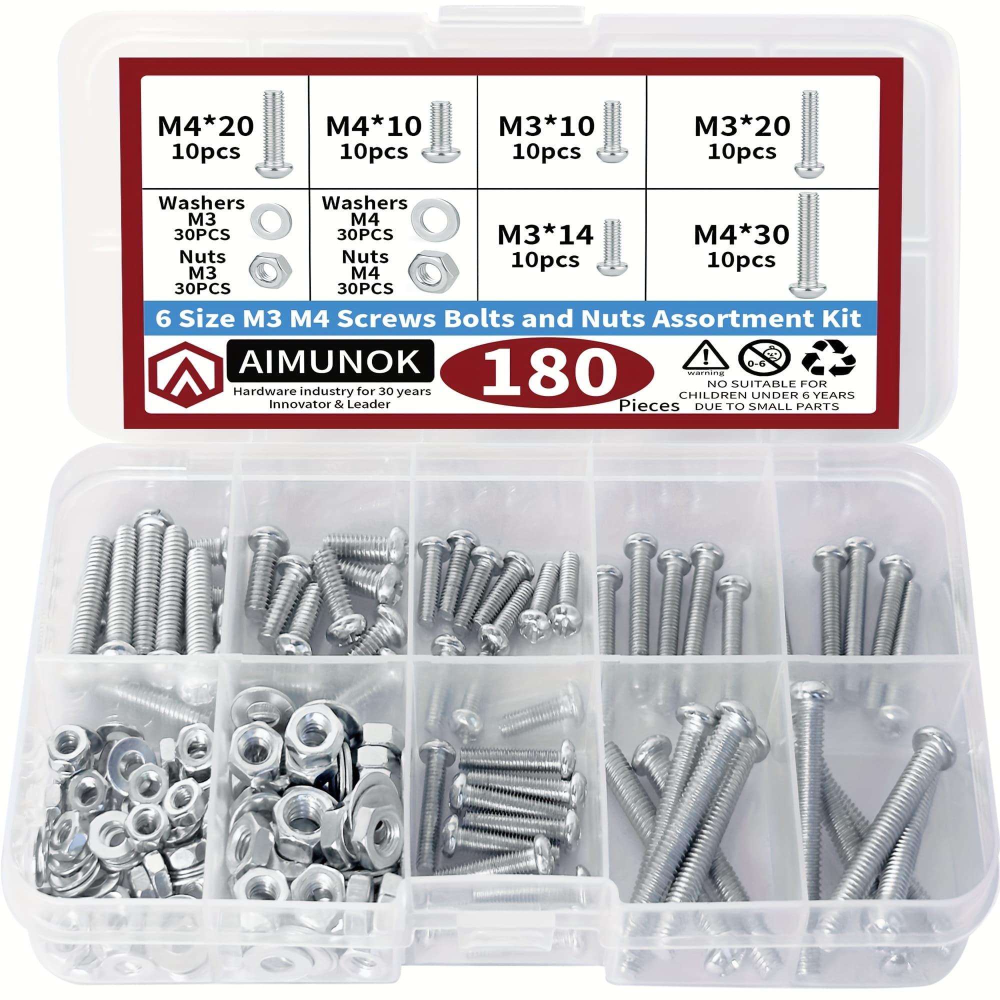 TEMU 180/546pcs Screws Bolts And Nuts Assortment Kit, Metric Machine Screws And Nuts And Bolts And Flat Washers, M3/m4/m5/m6 Phillips Slotted Pan Head Hex Bolts And Nuts Sets