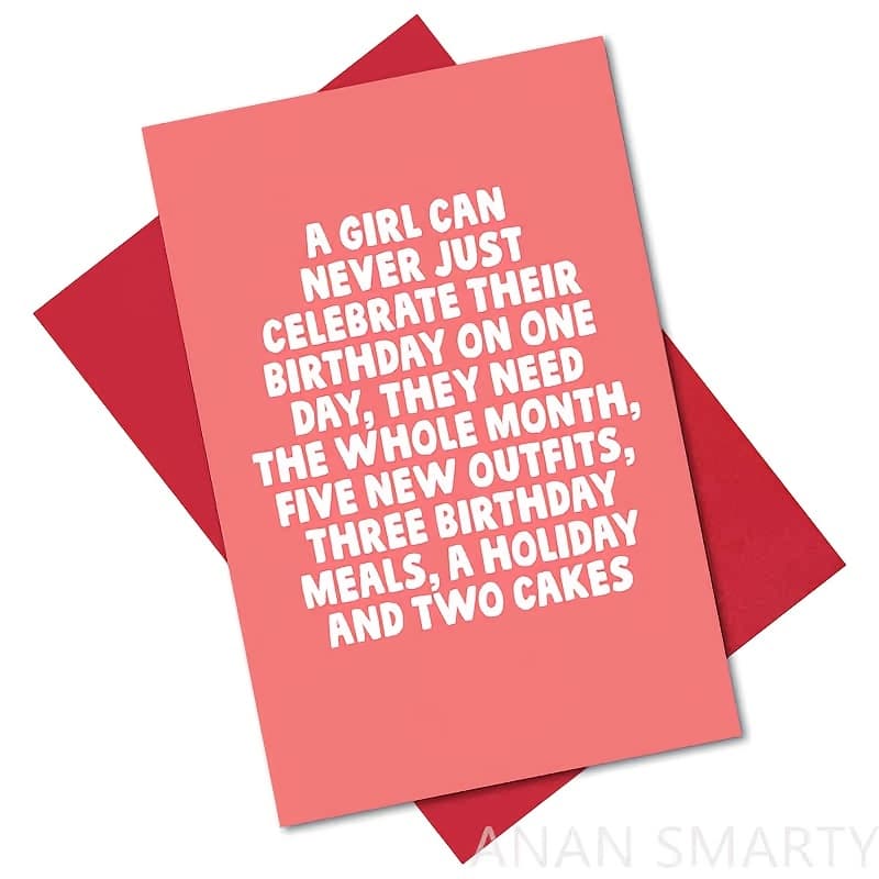 TEMU Hnif Hilarious Birthday Card For Her - 'a Girl Can Their Birthday On 1 Day' | 5x7 Inches With Envelope, Birthday Card