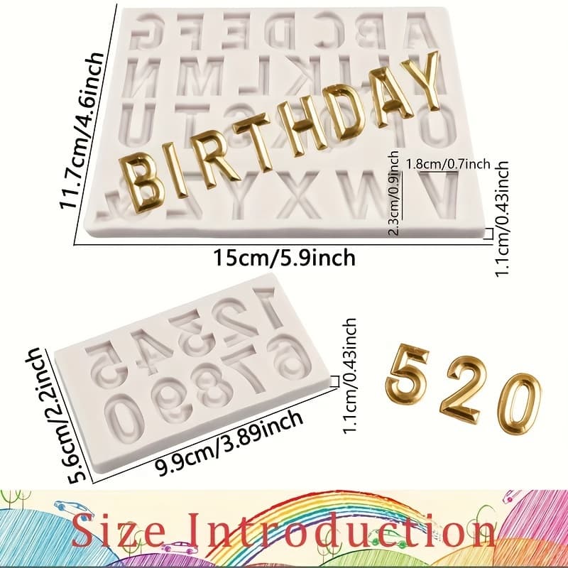 TEMU 2pcs Alphabet & Number Silicone Molds For Diy Crafts - Perfect For Resin, Clay, Plaster Decorations - Ideal For Anniversaries, Valentine's Day