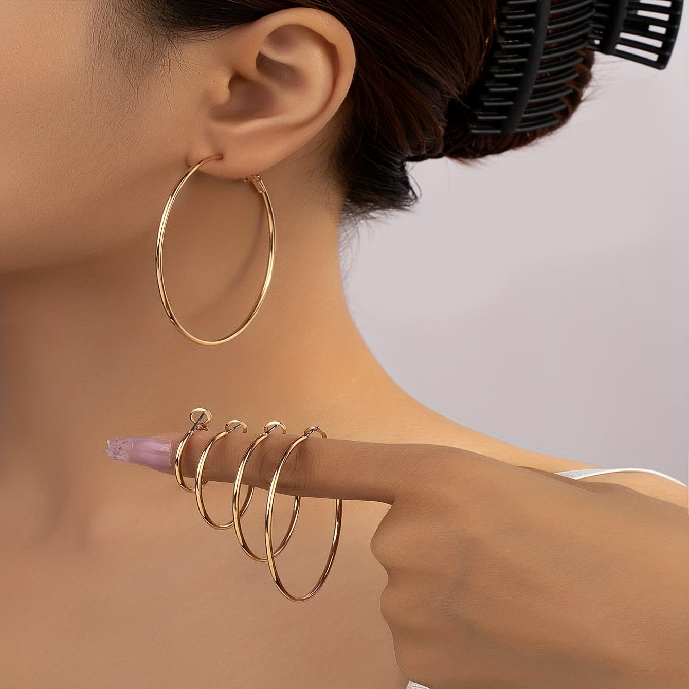 TEMU A Set Of 5 Pairs Of Simple Smooth Metal Hoop Earrings Suitable For Women