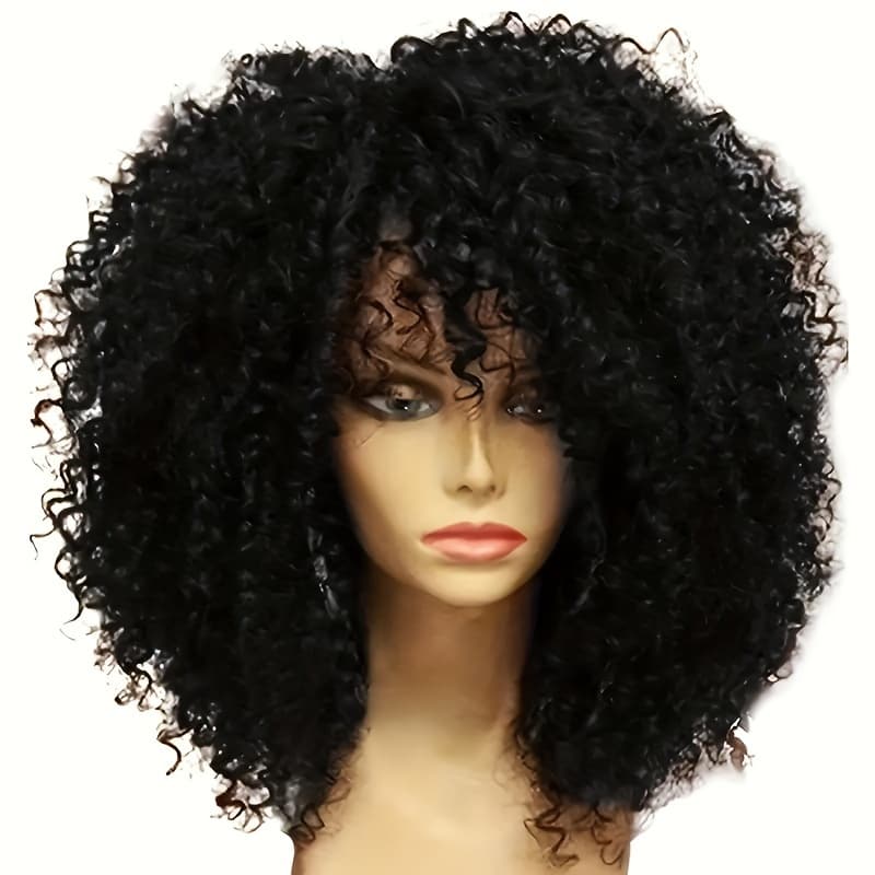 TEMU Elegant 16" Afro Curly Wig For Women - Short Kinky Synthetic Hair, Heat Resistant, High-density 130%, With Elastic , Perfect For Daily Use & Special Occasions, Hair Wig