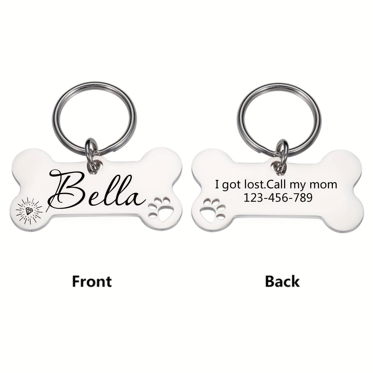 TEMU Stainless Dog Tag, Personalized Dog Tag For Dogs Collar, Silvery Rose , Custom Engraved Dog Id Tag, Dog Name Tag