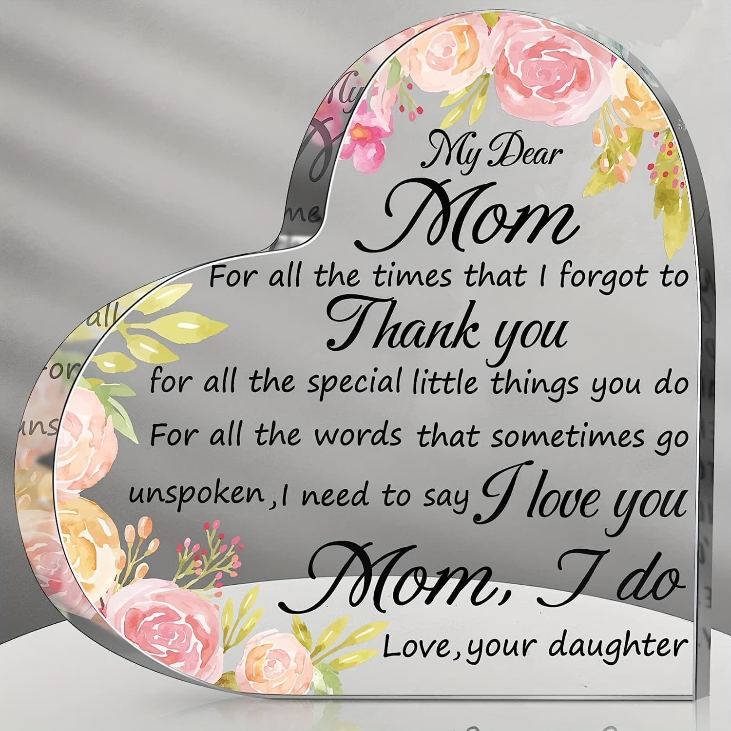 TEMU 1pc, Birthday Gifts For Mom Acrylic Heart Sign Mom Gifts From Daughters Day Gifts Flowers Plaque You Mom Gift For Mom Holiday Mother Birthday