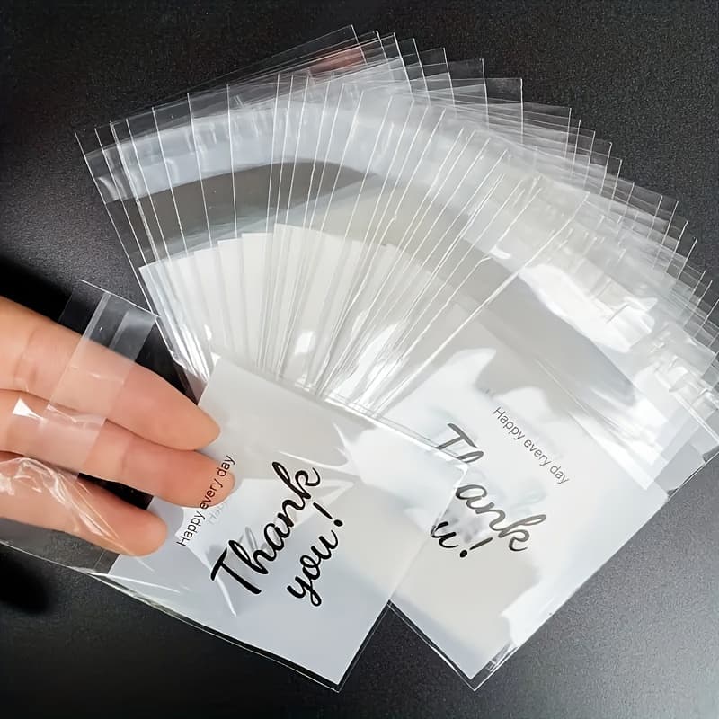 TEMU 500pcs Small Self-sealing Opp Gift Bags With Thank , Transparent Plastic, Ideal For Jewelry And Everyday Use
