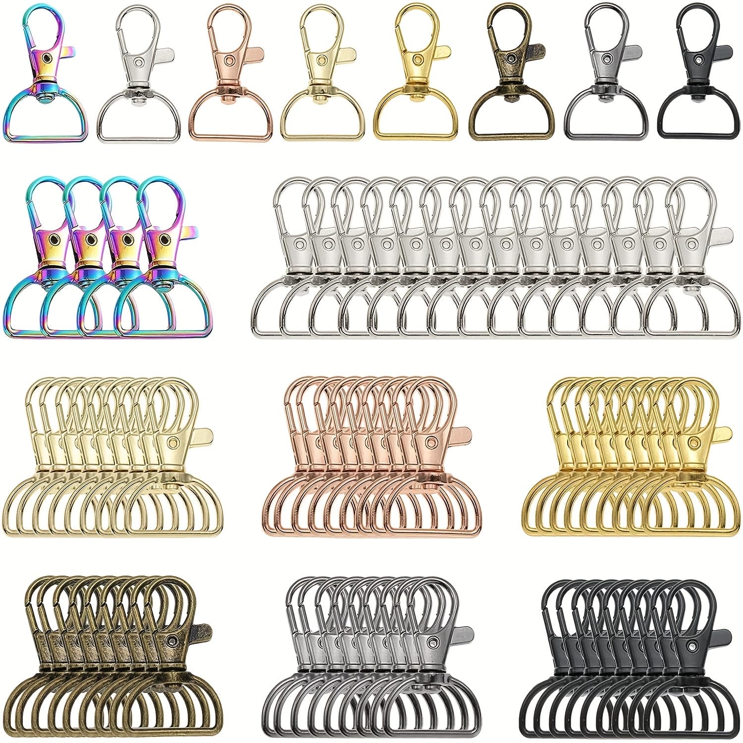 TEMU 40pcs Mixed Color Alloy Rotary Lobster Clasp Kit Metal Color D Keychain Dog Clasp Hanging Clasp Diy Keychain Luggage Case Hardware Accessories