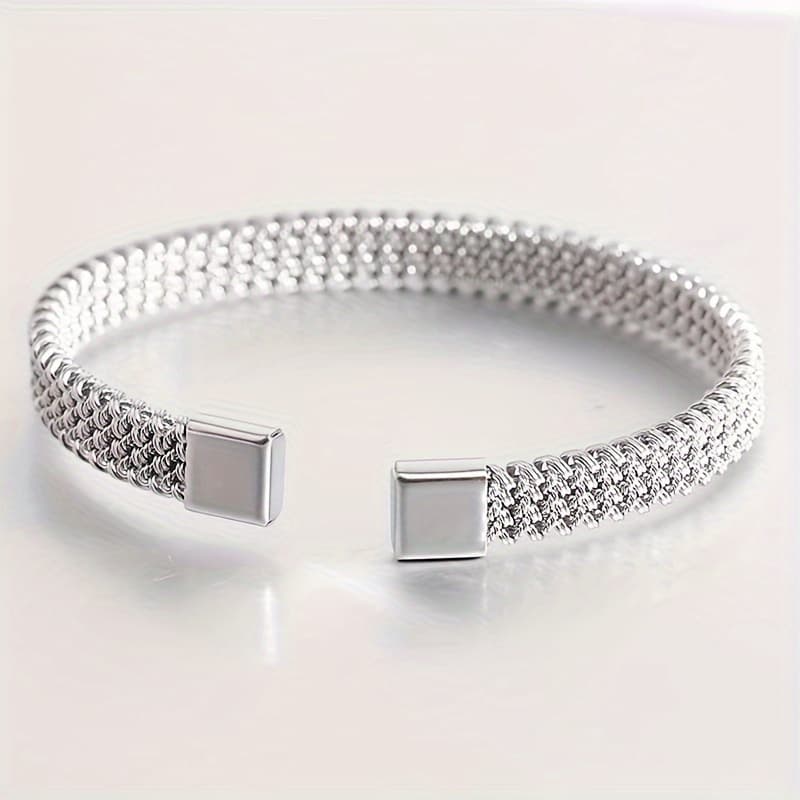 TEMU 1pc 304 Stainless Steel Men's And Women's Fashionable Couple's Spider Web Open Bangle Bangle Bangle Bracelet, Daily Decoration For Wearing
