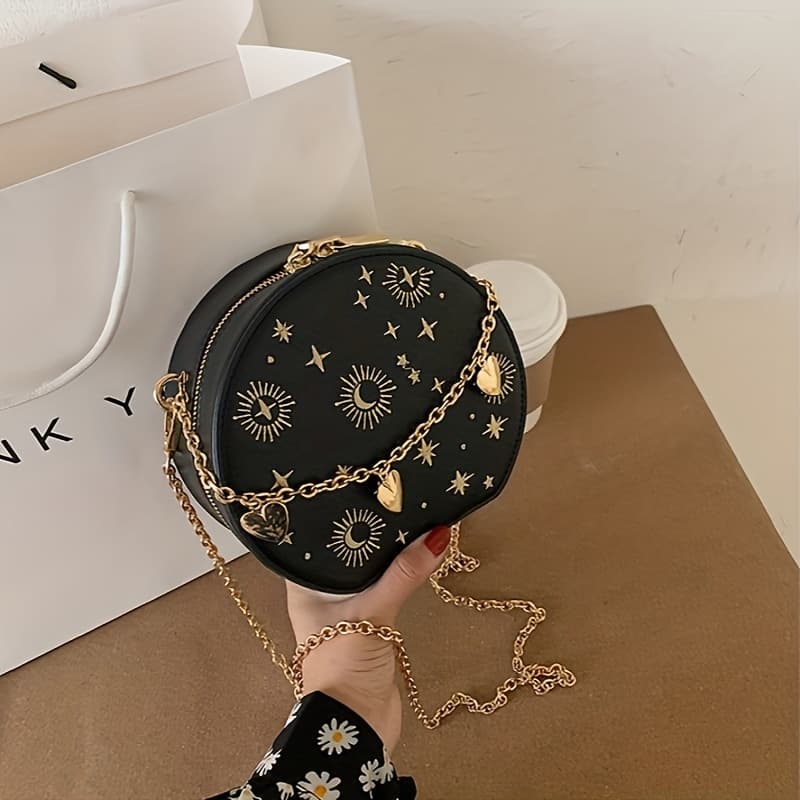 TEMU 2023 Fashionable New Handbag Embroidered Shoulder Bag Elegant Temperament Small Round Bag Tassel Messenger Bag