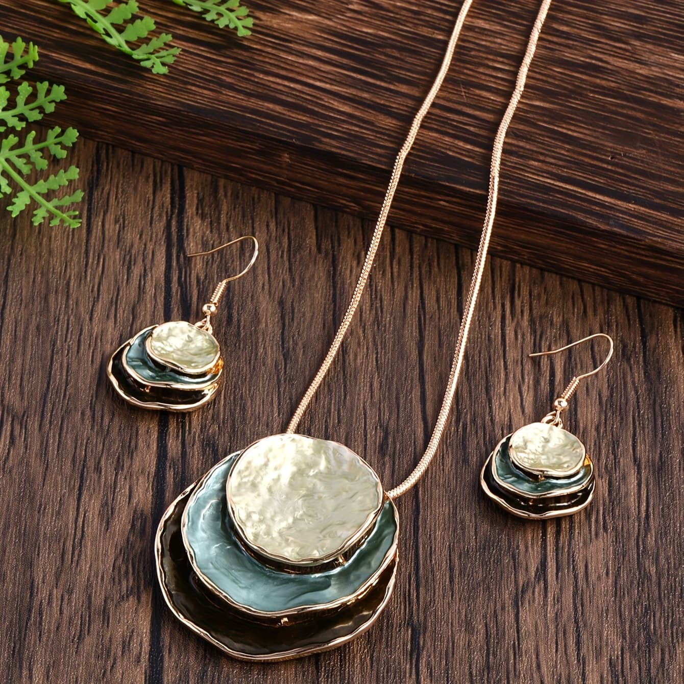 TEMU Coco Bohemian 3-layer Round Alloy Enamel Jewelry Set - Elegant Women's Gift For Valentine's Day, Parties & Holidays, Includes Necklace And Earrings, Party Jewelry|bohemian Style| Alloy Jewelry