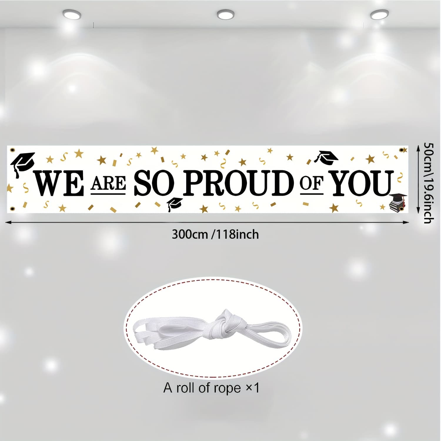 TEMU 20*118in Graduation Season " So Of You" Large Banner, Graduation Party Supplies Decoration, Congratulations Banner, Graduation Decoration Black And White Golden, Outdoor Indoor Universal