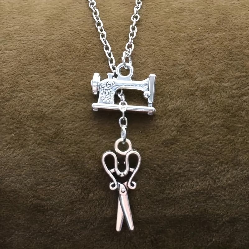 TEMU 1pc Vintage Mini Sewing Machine Scissors Pendant Necklace, Hip Hop Party Jewelry, For Gifts