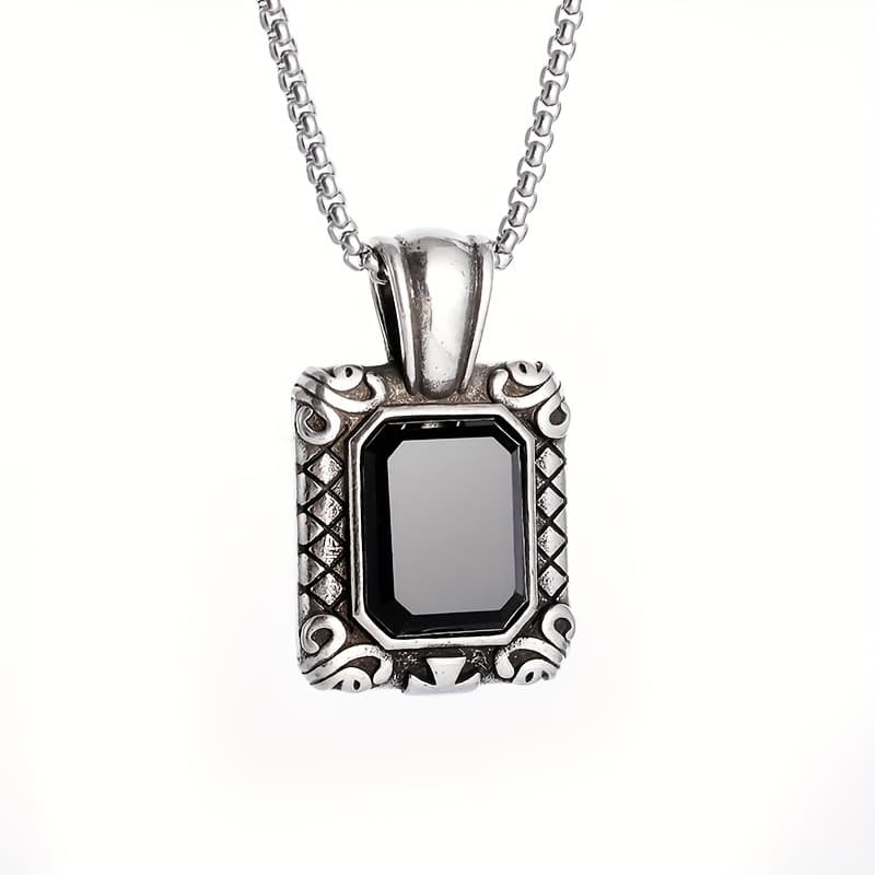 TEMU 1pc Of 925 Silver Retro Square Black Stone Pendant, Necklace, Fashionable And Jewelry Gift For Men And Women