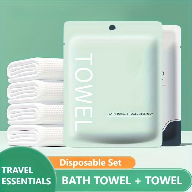 TEMU 2pcs/set Disposable Bath Towel & Towel Set For For Camping, Gym, Hotel, Travel Essentials