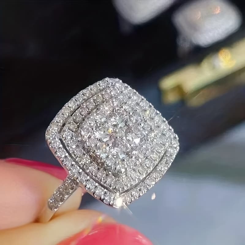 TEMU White Synthetic Zirconia Promise Engasynthetic Gemstoneent Rings For Women Silvery Color Bridal Geometric Wedding Bands Gifts