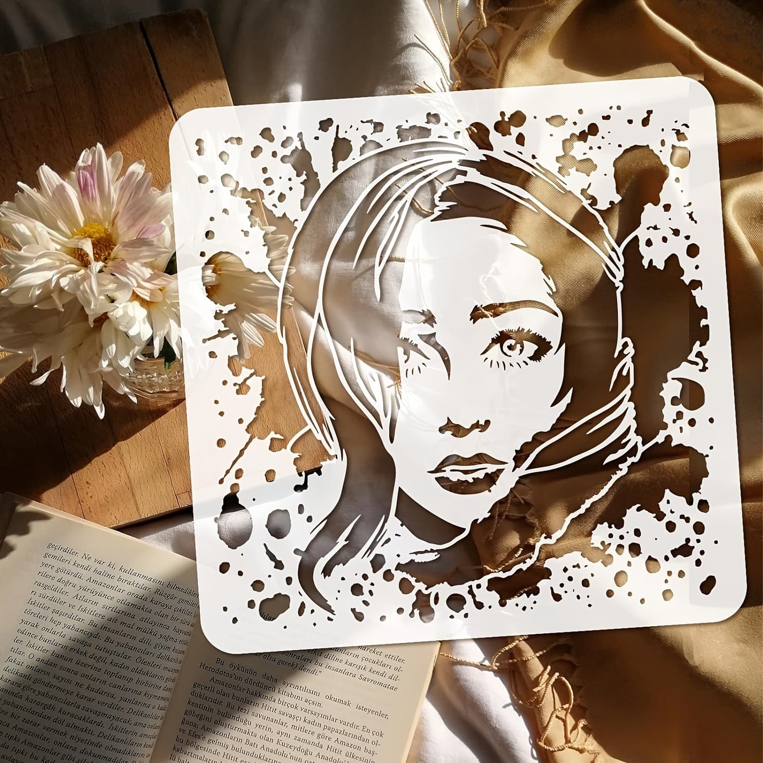TEMU 1 Piece Of A Stencil Featuring A Woman's Face, Measuring 11.8 By 11.8 Inches. This Template Is Designed For Drawings Of Beautiful And Used For Decorating Wood, Walls, Fabric, Paper, And Furniture