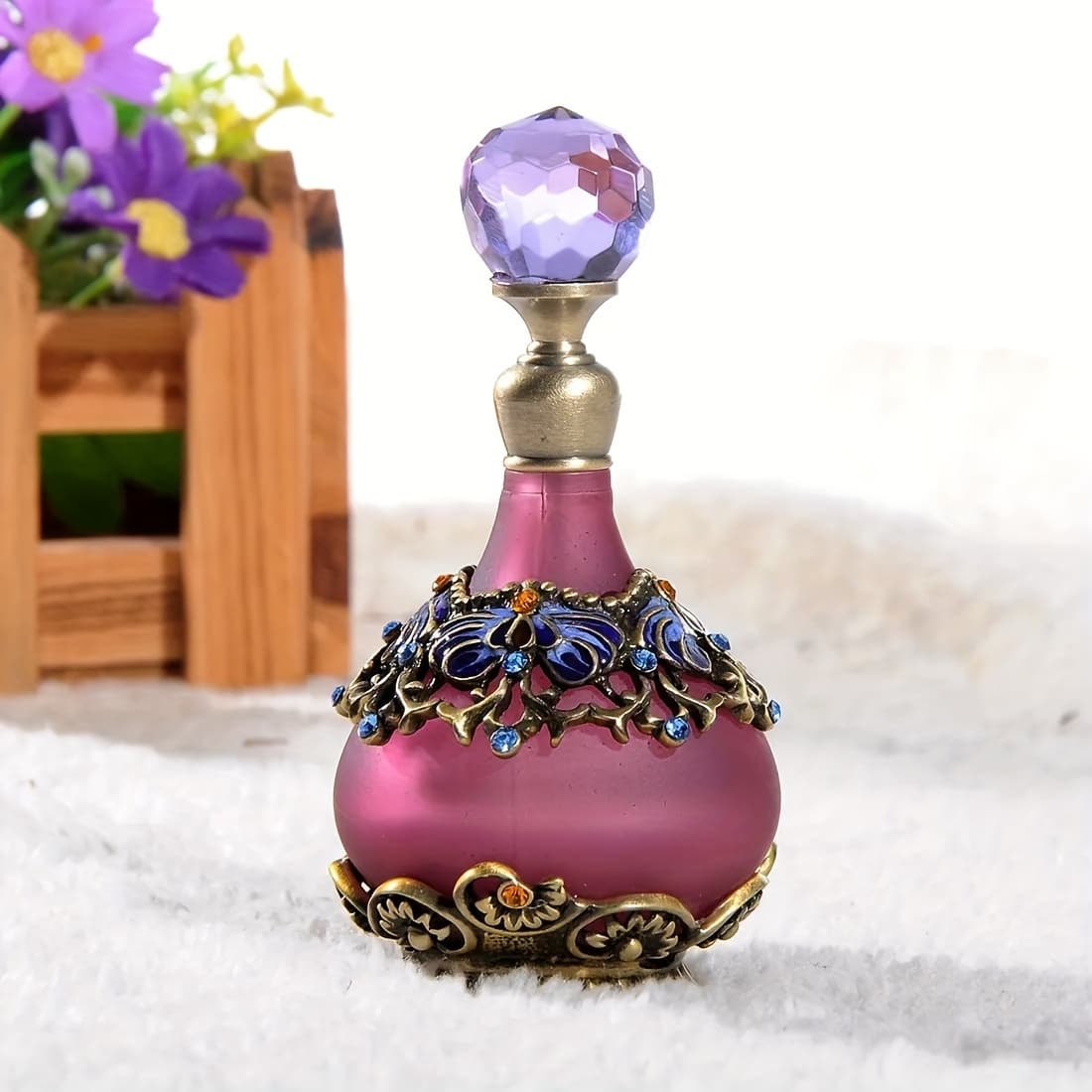 TEMU A Purple Perfume Essential Oil Bottle, Vintage Purple Enamel Pure Handmade Diamond Set Perfume Essential Oil Bottle, Home Furnishings Dresser Furnishings Holiday Gifts