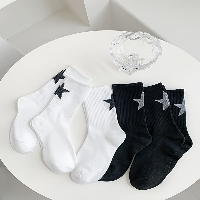 TEMU 6 Pairs Black And Women's Mid-calf Socks