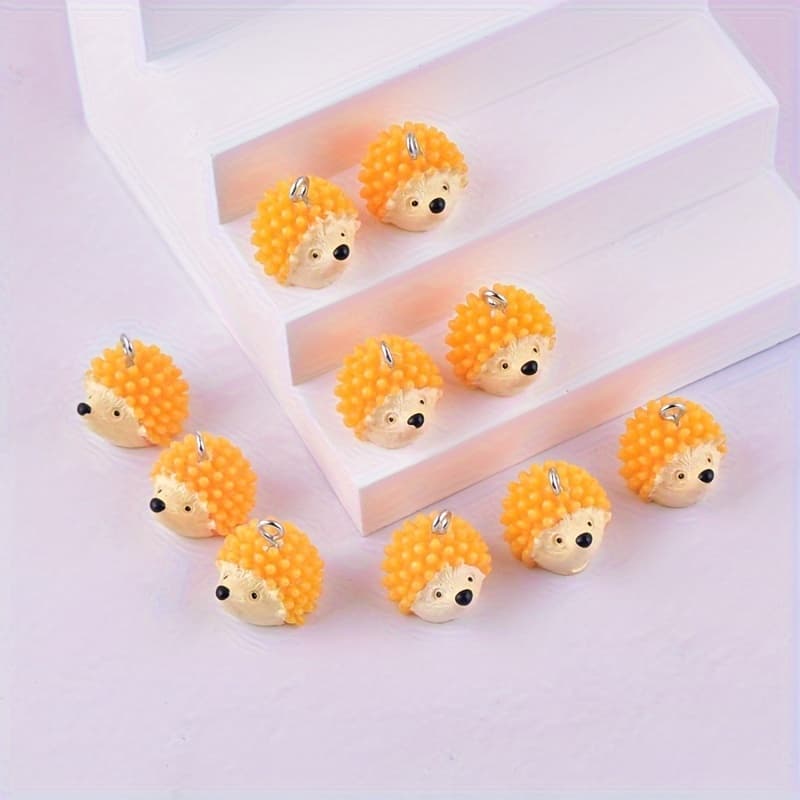 TEMU 10pcs Of Cute Hedgehog Resin Pendant Additions For Earrings And Necklaces
