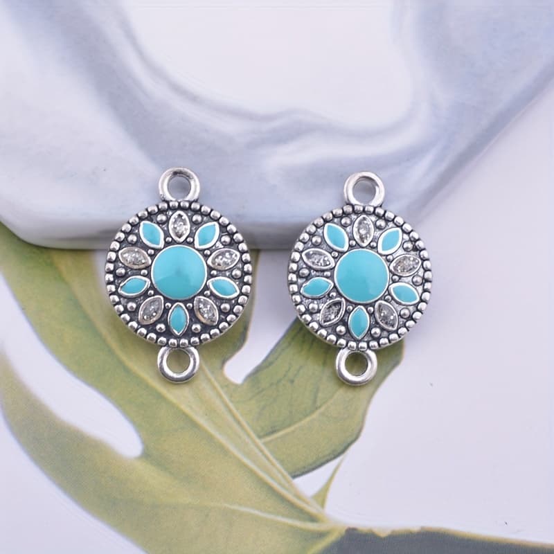 TEMU 6pcs Boho Chic Alloy Enamel Flower Charms With Dual Holes For And Earring Crafting
