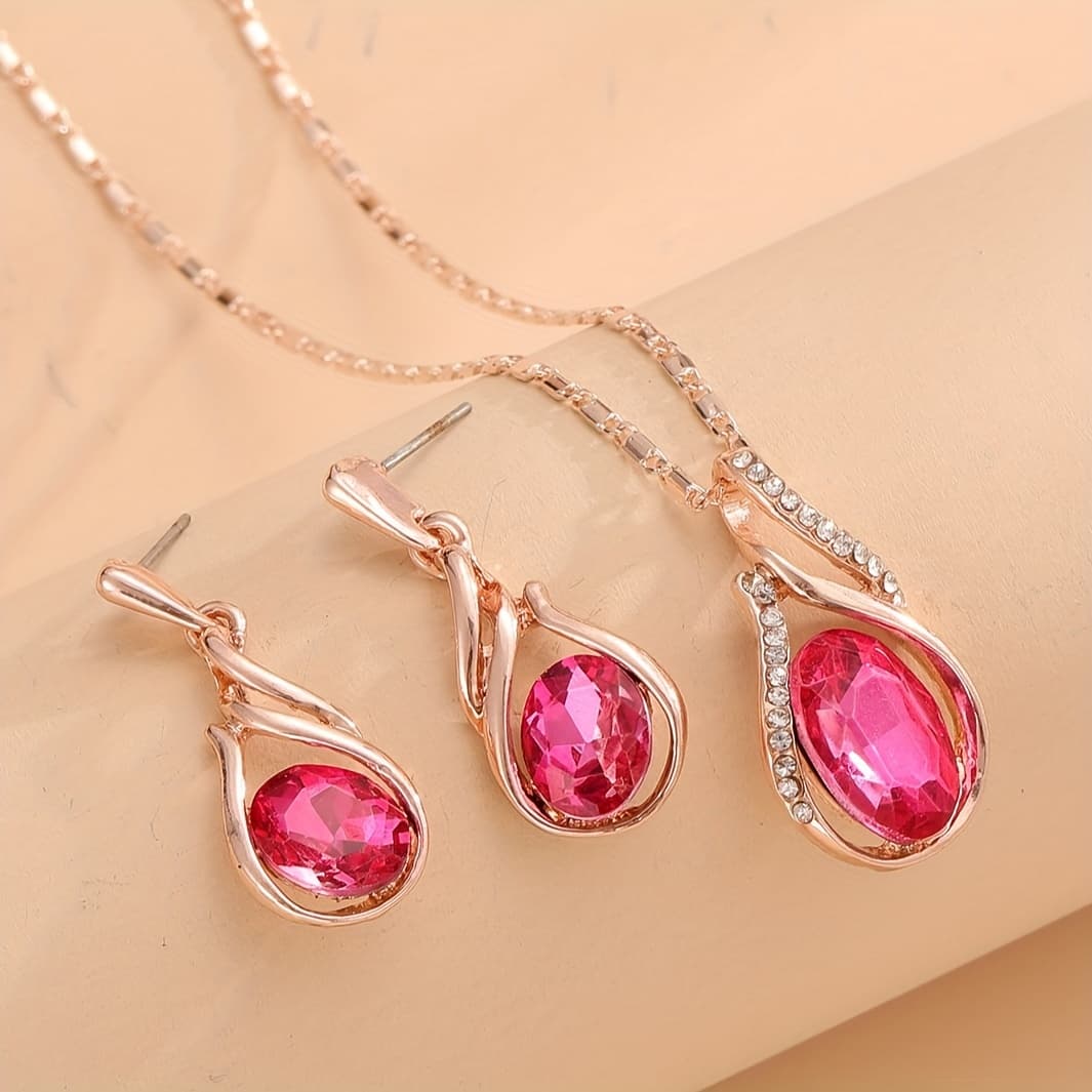 TEMU Water Drop Shaped Necklace And Earrings Jewelry Set With Artificial Crystal Pendant Studs, Unisex Accessories For Men And Women, Christmas New Year Gift Party Birthday Accessory