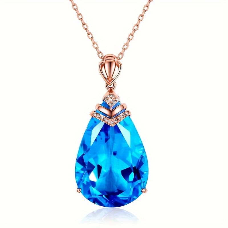 TEMU 1pc Teardrop Cut Stone Birthstone Pendant Necklace Bridal Wedding Chain Womens Jewelry