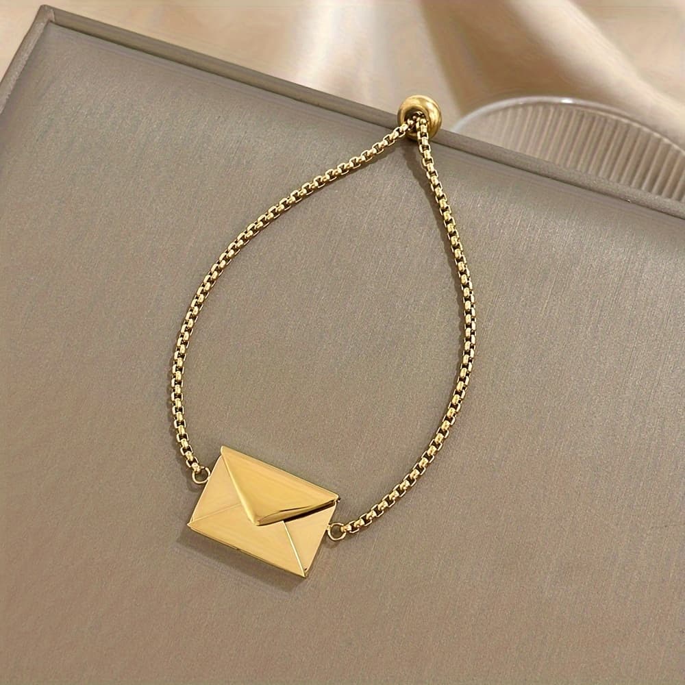 TEMU 18k Golden Plated Openableenvelope Letter Bracelet - Romantic Surprise Gift , Opening Envelope Pendant For Valentine's Day, (compatible With Male & Female)