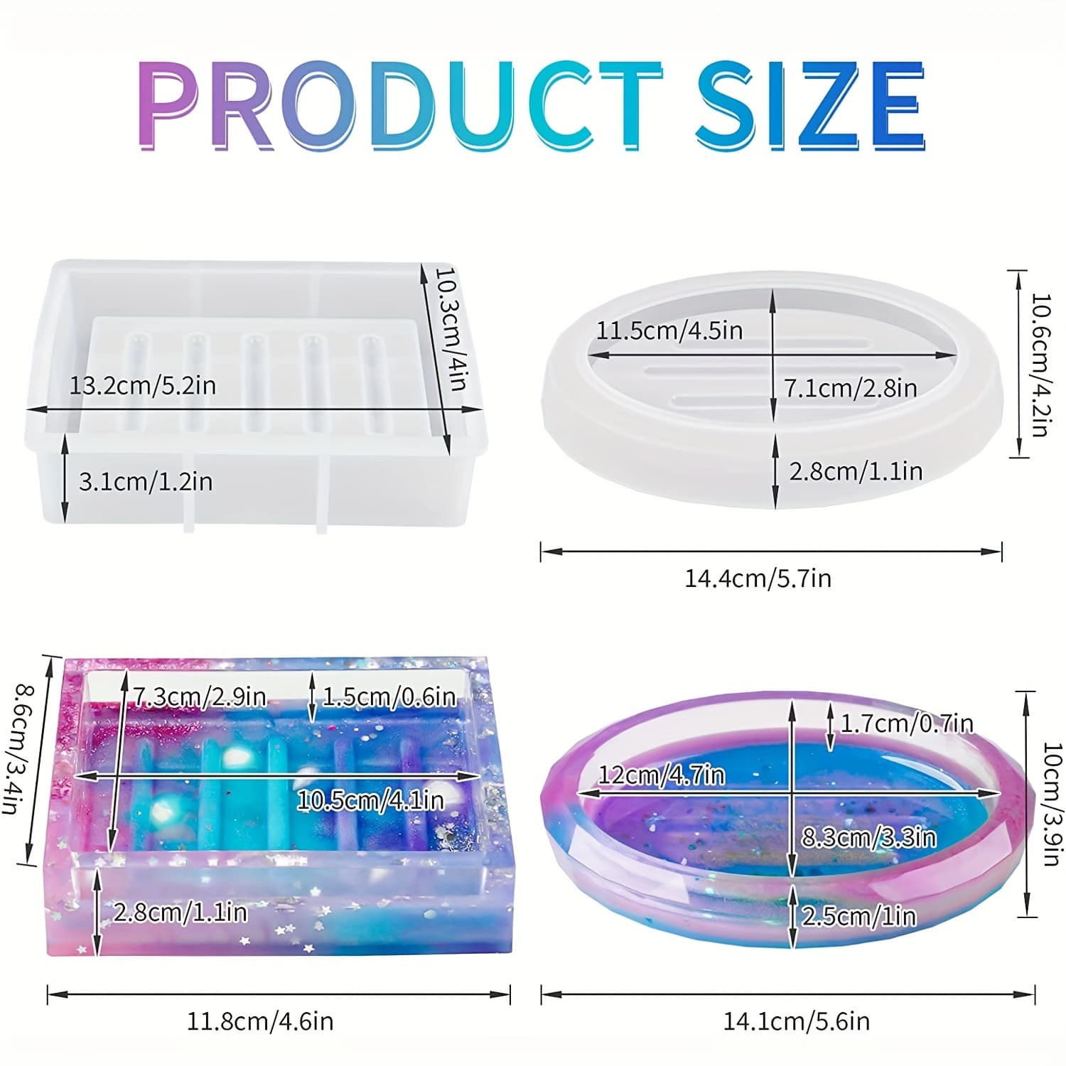 TEMU 2 Styles Oval & Rectangle Diy Dish Epoxy Resin Silicone Mold, Ring Dish Jewelry Tray Candle Holder Storage Box Diy Casting Art Craft Agate Home Decoration Gift