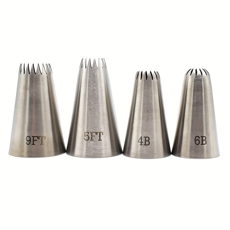 TEMU 4pcs Large Cake Decorating Piping Tips Stainless Steel Piping Nozzle Cake Decorating Pastry Tips Tool 9ft,5ft,4b,6b