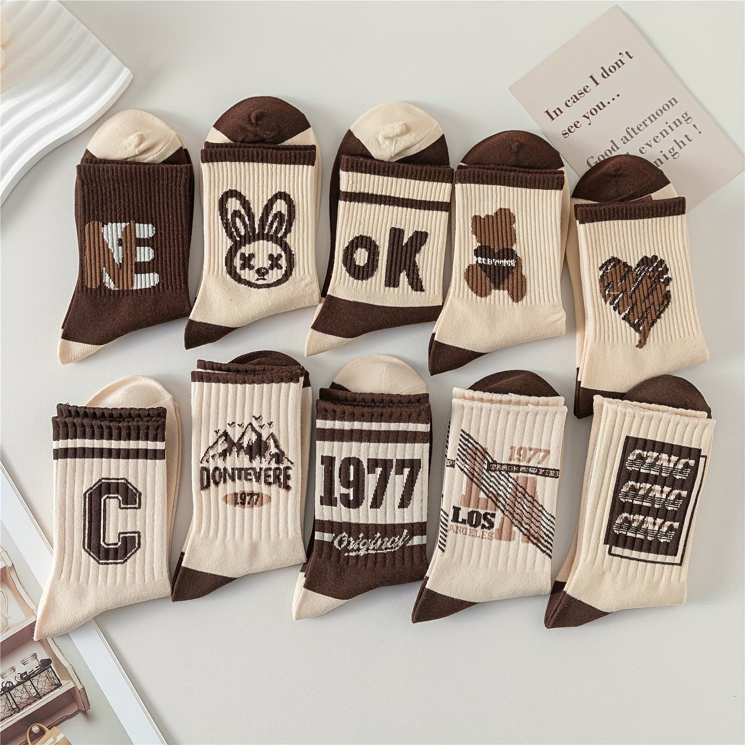 TEMU 5/10 Pairs Women's Cartoon Bear Cute Animal Pattern Socks, Breathable Soft Comfortable Casual Medium Tube Socks For Daily Wea
