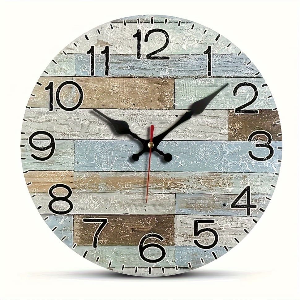 TEMU Silent Wood Grain Wall Clock - European Style, No-drill Installation For Living Room, Bedroom, Or Study - Battery Operated (aa), Round Shape