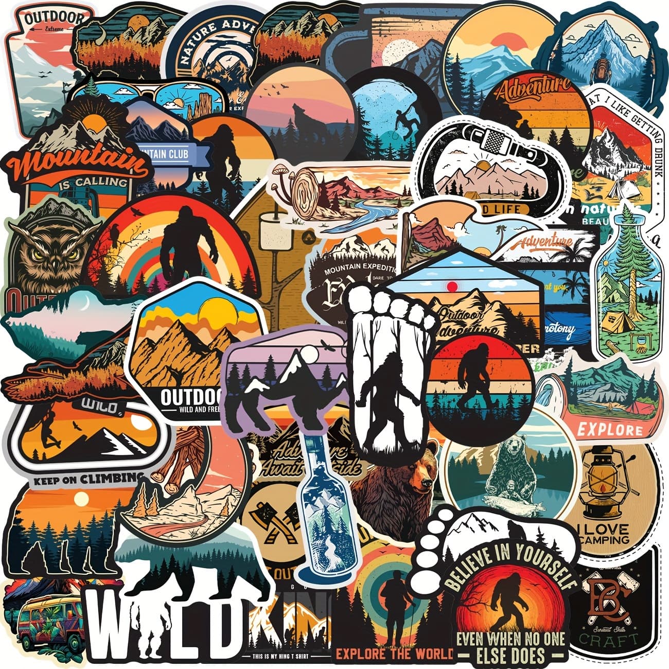 TEMU 50pcs Outdoor Camping Stickers Pack, Vinyl Travel Wildlife Stickers For Water Bottle Laptop Cup , Wilderness Nature Decals For Adults