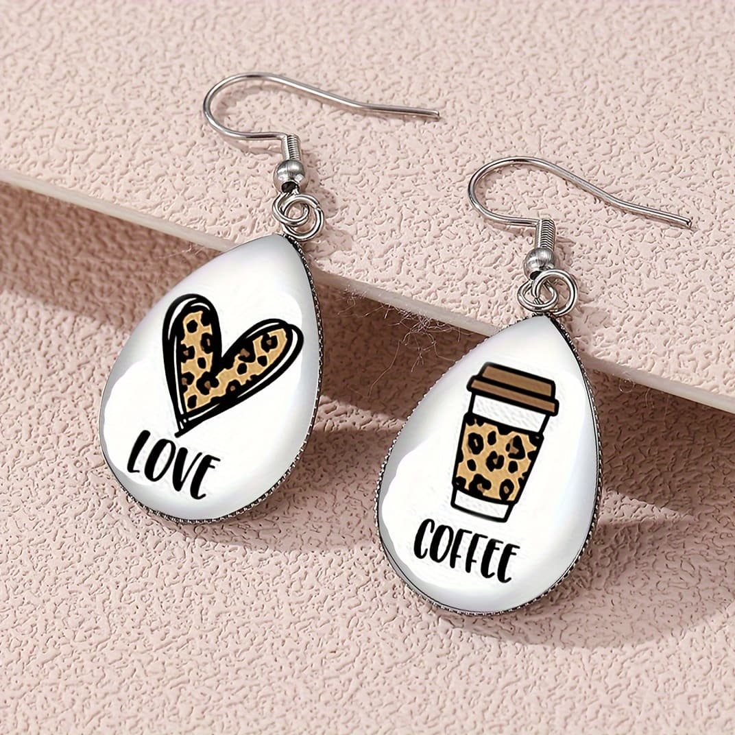 TEMU 1pair Cup Decor Water Drop Shape Earrings, Vintage Asymmetrical Drop Earrings For Men, Valentine's Day Gift