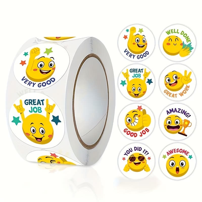 TEMU 500pcs Cartoon Yellow Stickers, 1 Inch Self-adhesive Reward And Motivational Labels, Suitable For Office And School Supplies, Sealing Stickers, Decorative Stickers