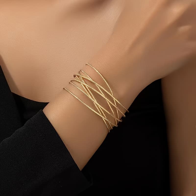 TEMU Chic Geometric Open Cuff Bracelet For Women - Simple, Elegant For Everyday & Vacation Wear, ,