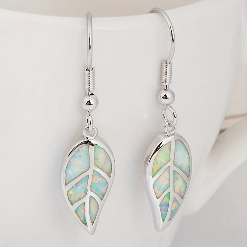 TEMU Easy Bohemian Style Leaf Inlaid Synthetic Opal Drop Earrings Women's Casual Fashion Accessory