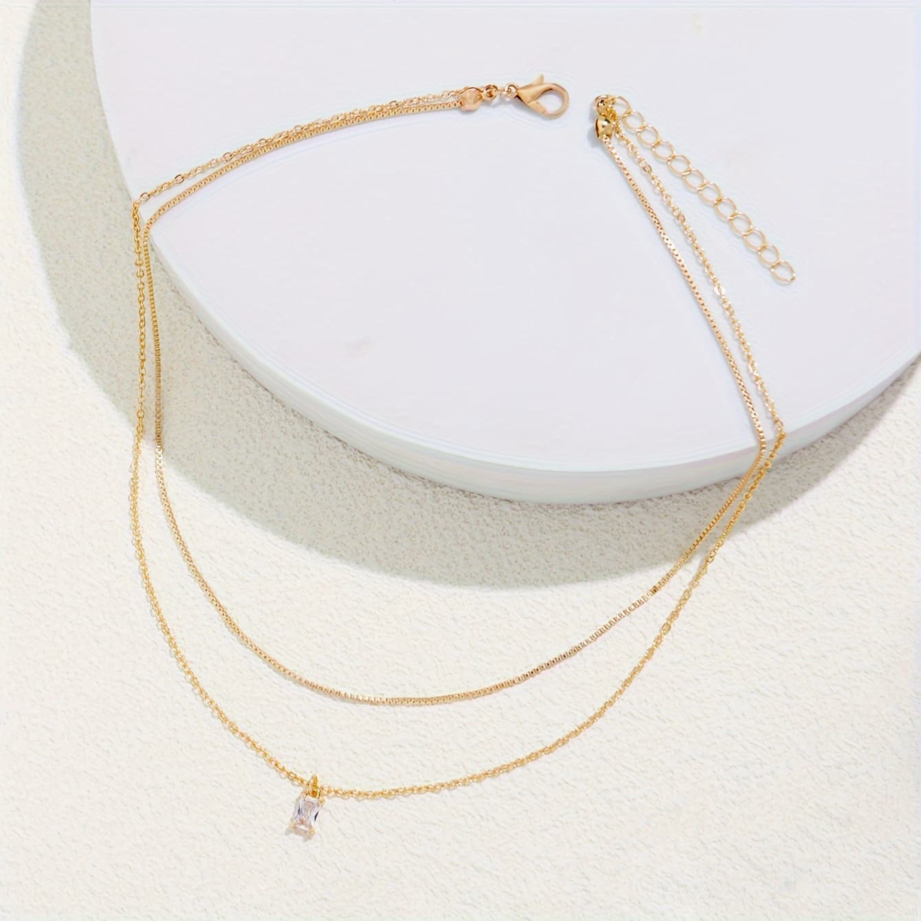 TEMU Elegant Square Synthetic Zirconia Pendant Double Layer Necklace For Women Daily Dating Jewelry
