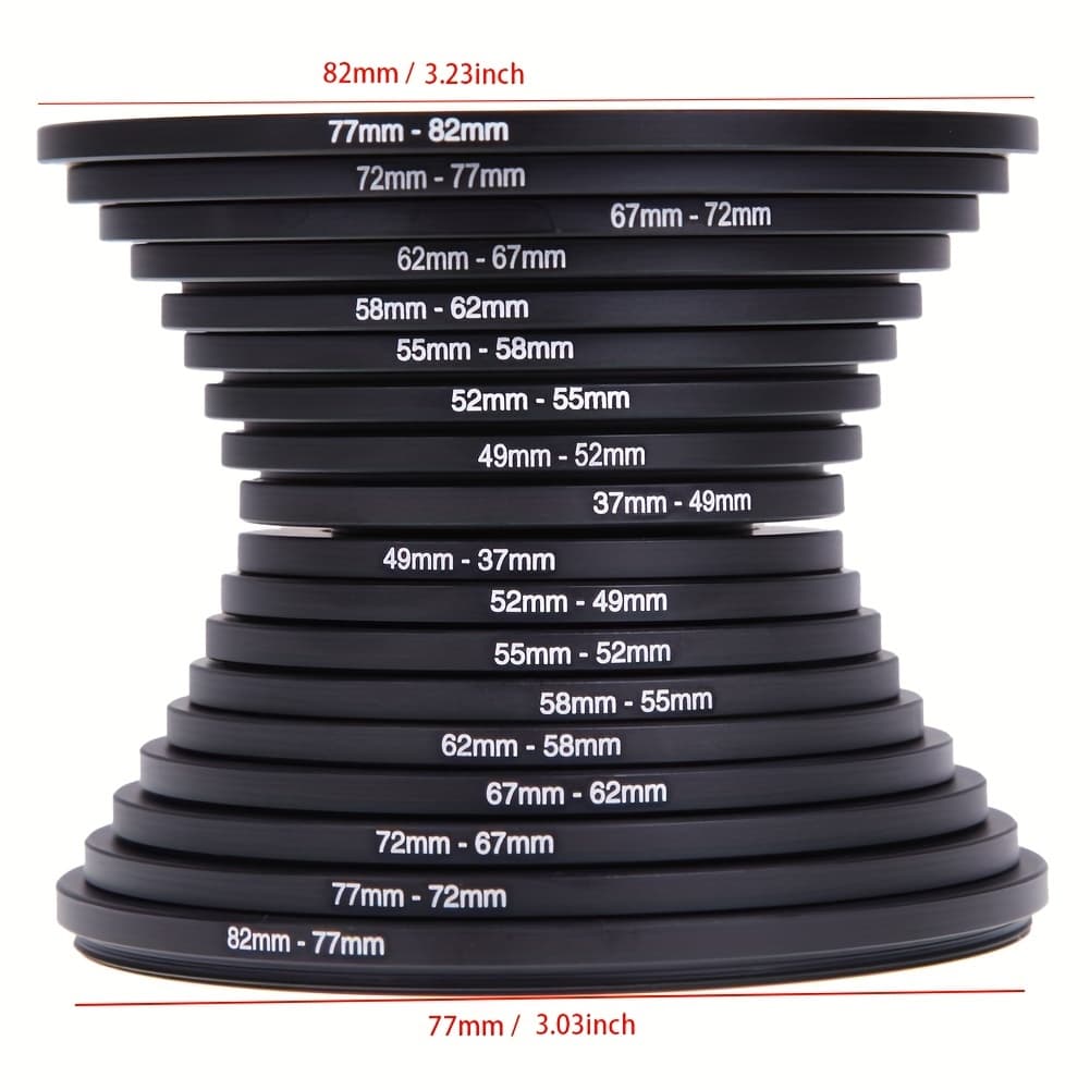 TEMU 18pcs Set Of Step-up And Lens Filter Adapter Rings For Dslr Camera Lenses, Ranging From 37mm To 82mm