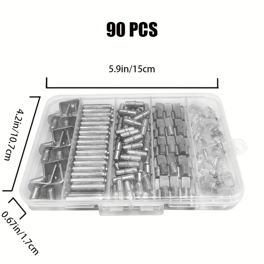 TEMU 90pcs Metal & Plastic Shelf Pegs 5mm - Heavy-duty Adjustable Shelf Pins With Clear Storage Box, For Bookshelves, , Kitchen & Office Organization (90 Count), Shelves For Storage