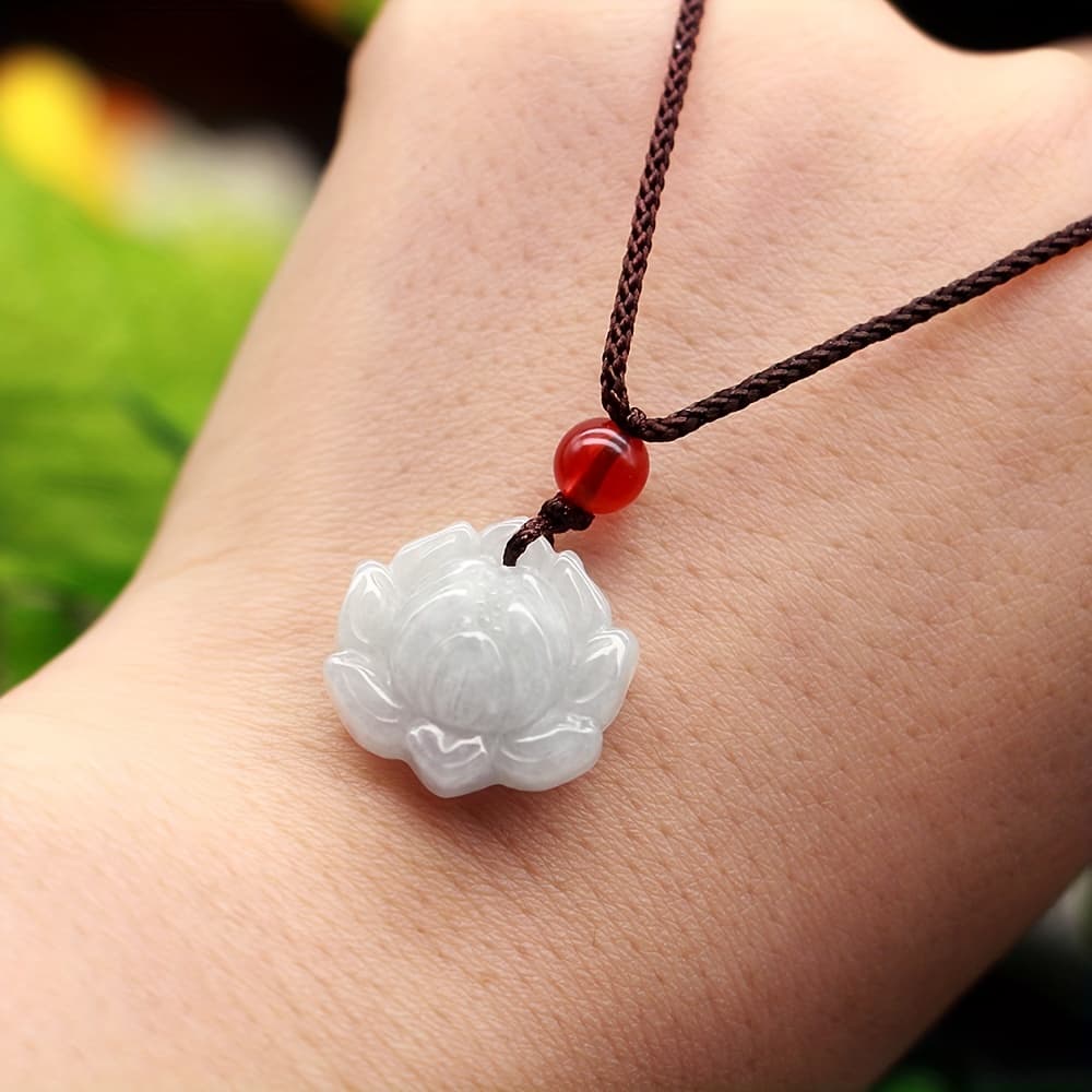 TEMU Lotus Pendant Necklace, Meaning Good Luck Continuous Pendant, Unisex Natural Stone Pendant With Random Rope Necklace, Natural Stone Pendant Color Size Details May , Random