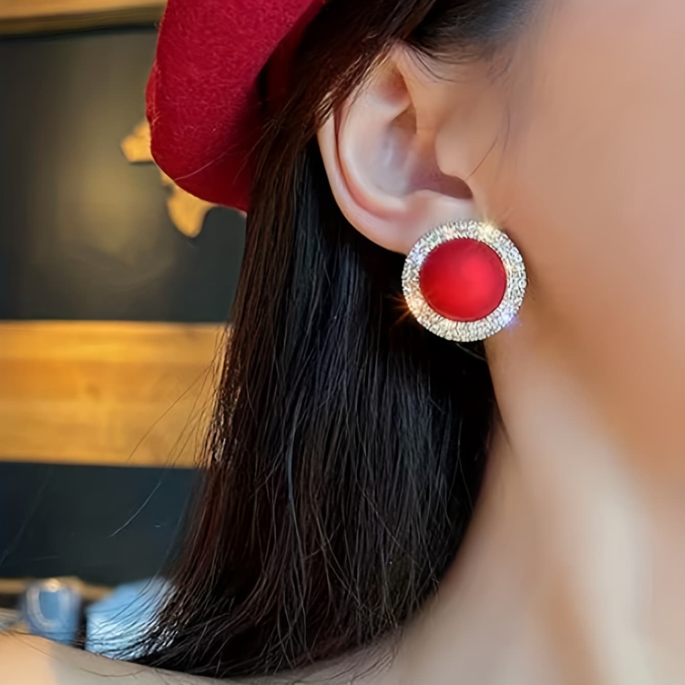 TEMU Pair Of Temperament Fashion High-end Red Women's Stud Earrings Suitable For Banquets, Parties, Holidays, And Daily Wear